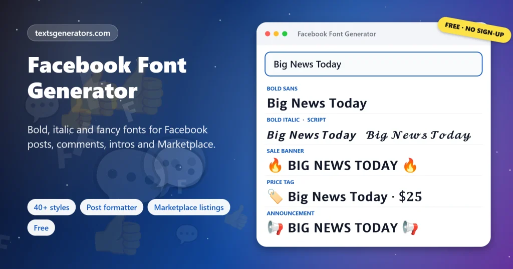 Facebook Font Generator showing example styles