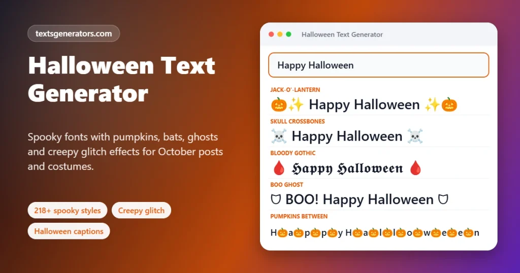 Halloween text generator styling Happy Halloween with pumpkins, skulls, bloody gothic letters and a ghost