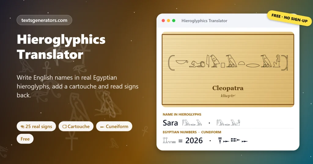Hieroglyphics Translator showing example styles